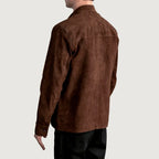 Back side view of Scout Mocha Suede Leather Shirt
