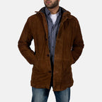 Sheriff Brown Suede Jacket – men's hooded suede jacket front view