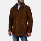 Men's brown suede hooded jacket with button closure – Sheriff style