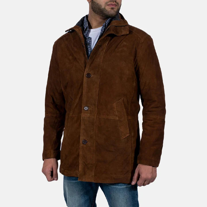 Men's brown suede hooded jacket with button closure – Sheriff style