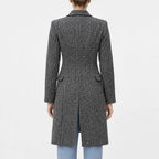 Women’s black and white tweed wool coat with tailored fit and mid-length straight hem