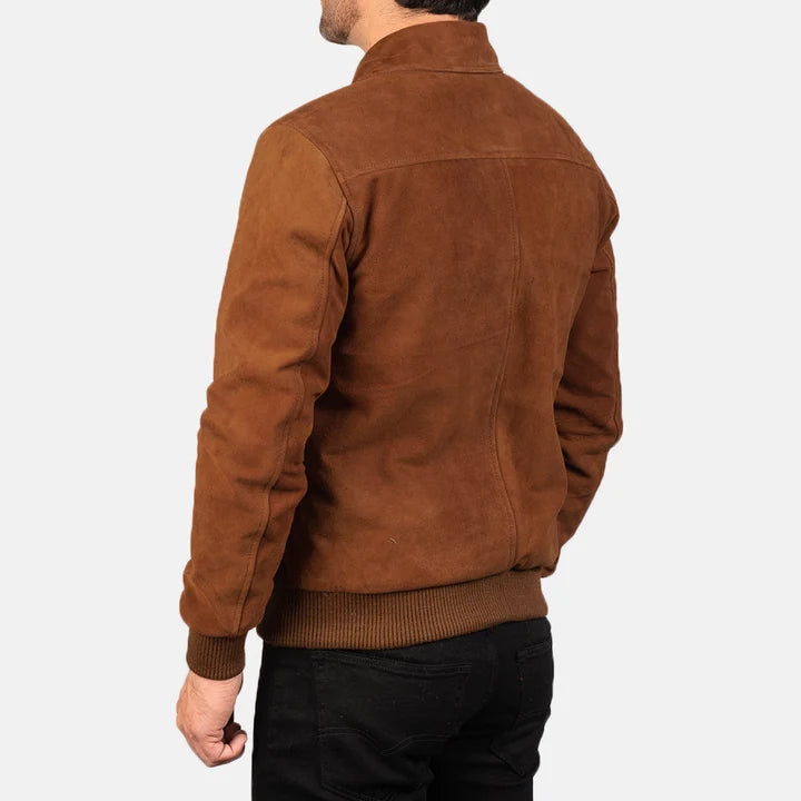 Back View of Men's Tomchi Tan Suede Leather Jacket