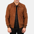 Tomchi Tan Suede Leather Jacket for Men - Front View