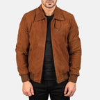 Tomchi Tan Suede Leather Jacket for Men - Front View