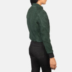 Zenna Women’s Suede Leather Bomber Jacket with Stand Collar