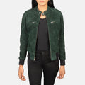 Zenna Women’s Suede Leather Bomber Jacket with Stand Collar