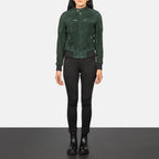 Zenna Women’s Suede Leather Bomber Jacket with Stand Collar