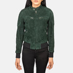 Zenna Women’s Suede Leather Bomber Jacket with Stand Collar