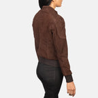 Zenna Women’s Suede Leather Bomber Jacket with Stand Collar