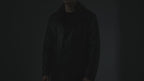 Cai Men's Long Black Leather Shearling Coat with Fur Lined Collar
