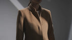 Women’s Camel Brown Wool Blend Coat with Stand Collar and Zip Front
