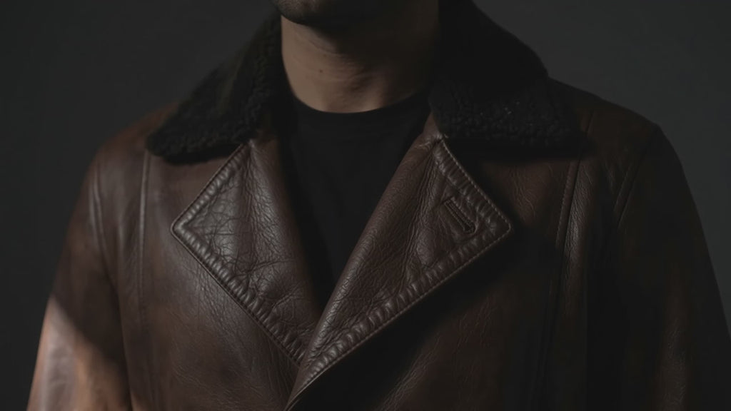 Cinnamon Men's Distressed Brown Leather Coat with Faux Fur Lining
