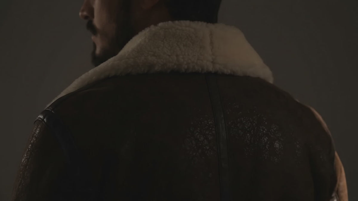 Forest Men's Brown Double Face Shearling Jacket with Cream Wool Collar