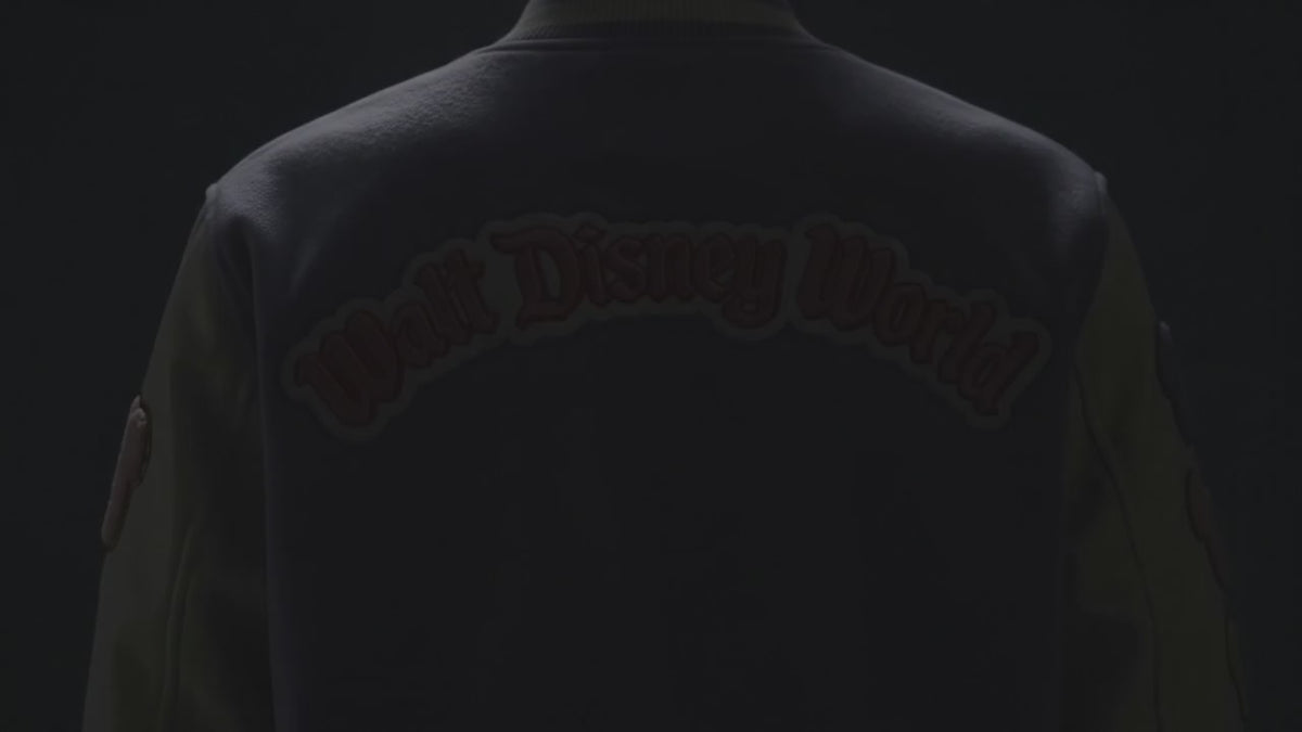 Women’s Pastel Wool Varsity Jacket with Cream Sleeves and Chenille Patches