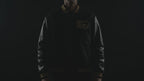 Men’s Black Wool Blend Varsity Jacket with Genuine Leather Sleeves