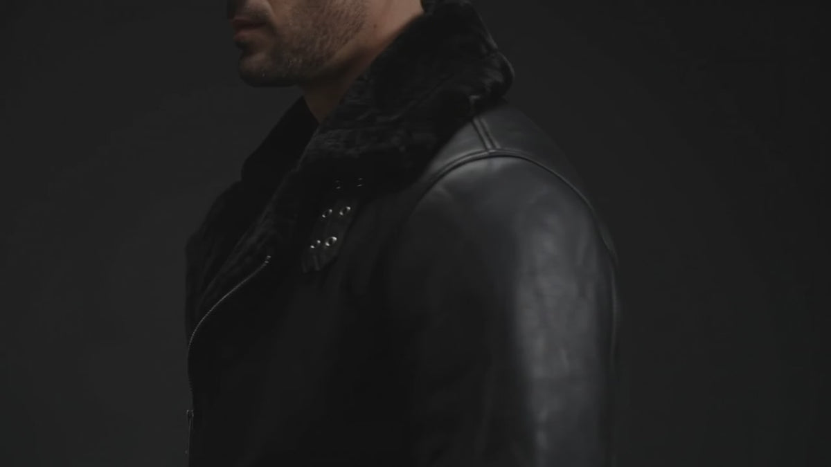 Francis B-3 Black Leather Bomber Jacket