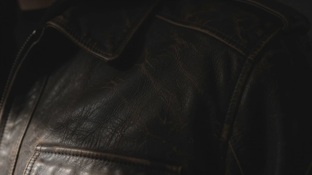 Men’s Distressed Brown Leather Field Jacket with Detachable-Style Hood and Cargo Pockets
