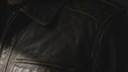 Men’s Distressed Brown Leather Field Jacket with Detachable-Style Hood and Cargo Pockets