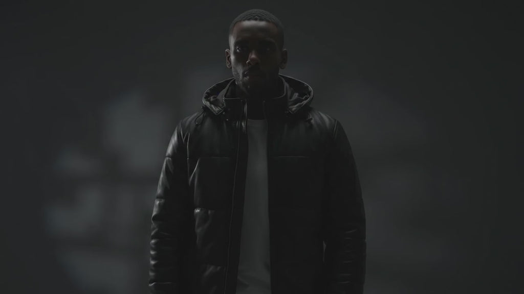 Gordon Men’s Hooded Leather Puffer Jacket with Detachable Hood