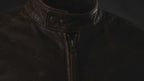 Men’s Distressed Brown Real Leather Biker Jacket with Tan Sleeve Stripes