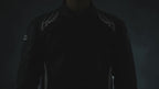 Men’s Black Genuine Leather Biker Jacket with White Tribal Flame Graphics