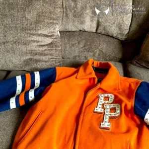 An Orange And Blue Pelle Pelle Jacket