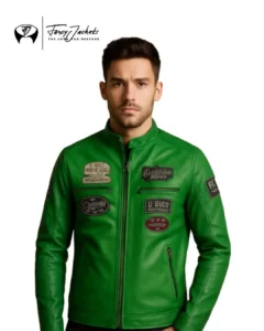 Green Zero Evolution Motorcycle Leather Jacket front