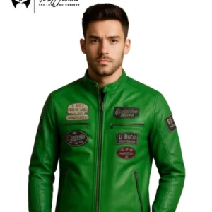 Green Zero Evolution Motorcycle Leather Jacket front