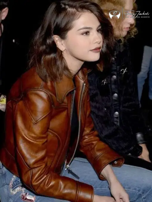 Selena Gomez Brown Leather Jacket