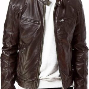 Men's Black Genuine Leather Biker Jacket - Vintage Real Brown Motorcycle Jackets for Men