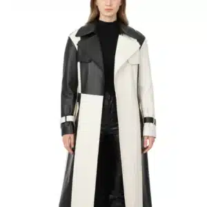 Women's Casual Real Lambskin Designer Handmade Two Tone Long Leather Trench Coat Full Length Overcoat