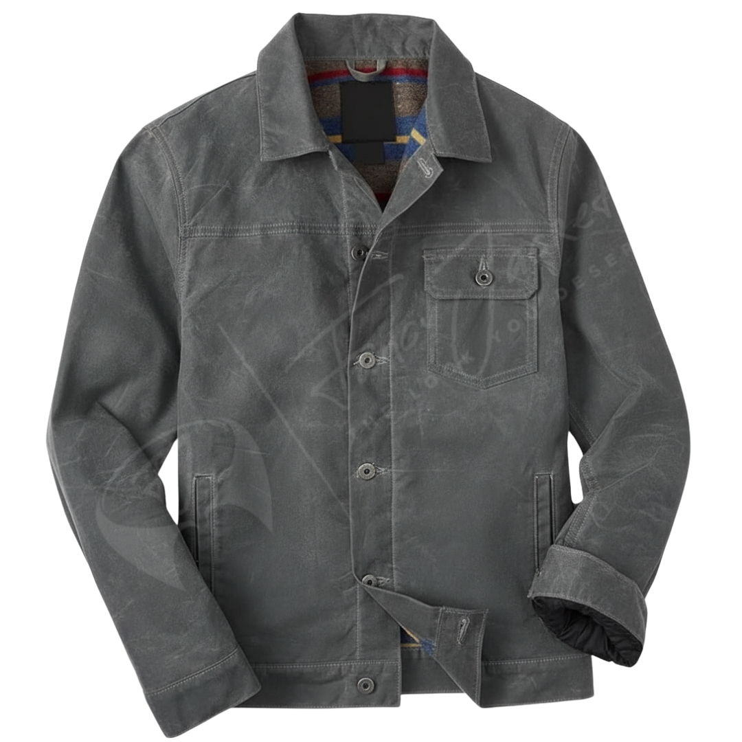 Mens Trucker Jacket Cotton Heated charcol