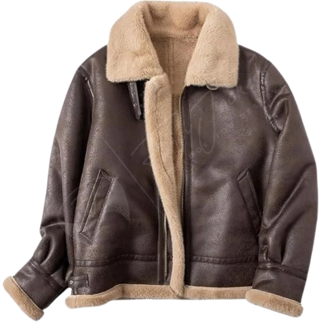 Leather shearling bomber jacket men