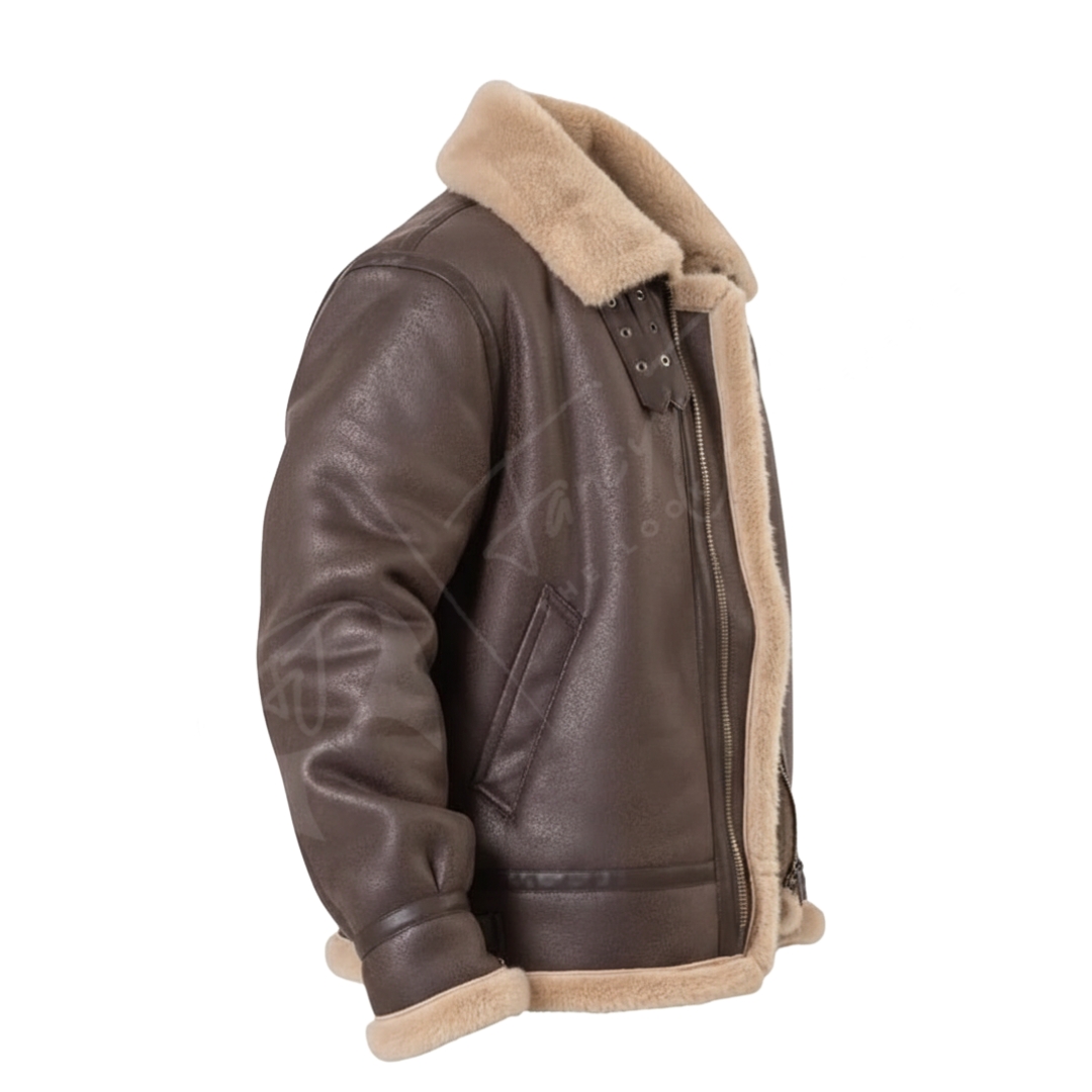 Leather shearling bomber jacket men - Image 4