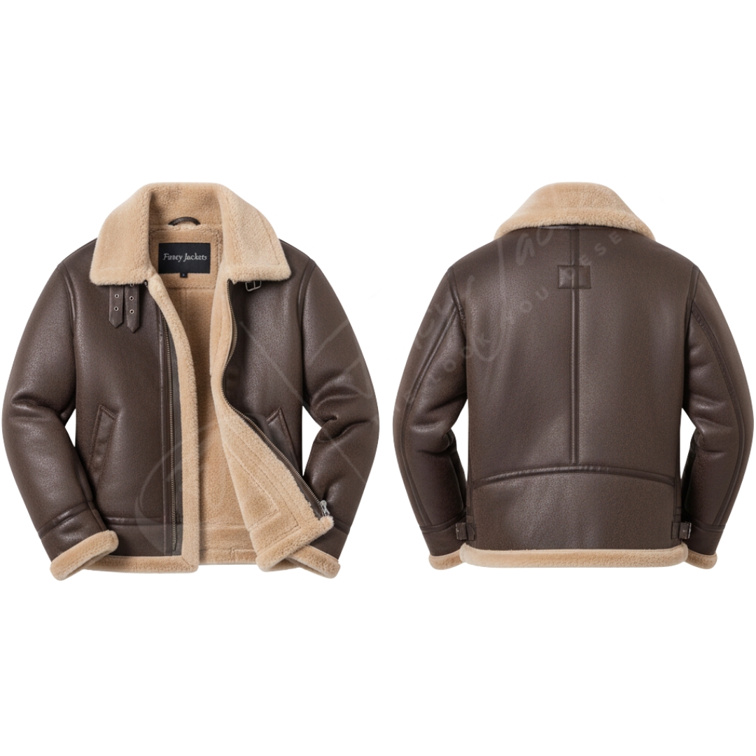 Leather shearling bomber jacket men