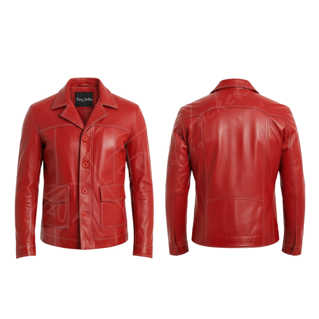 Men’s Fight Club red leather jacket"