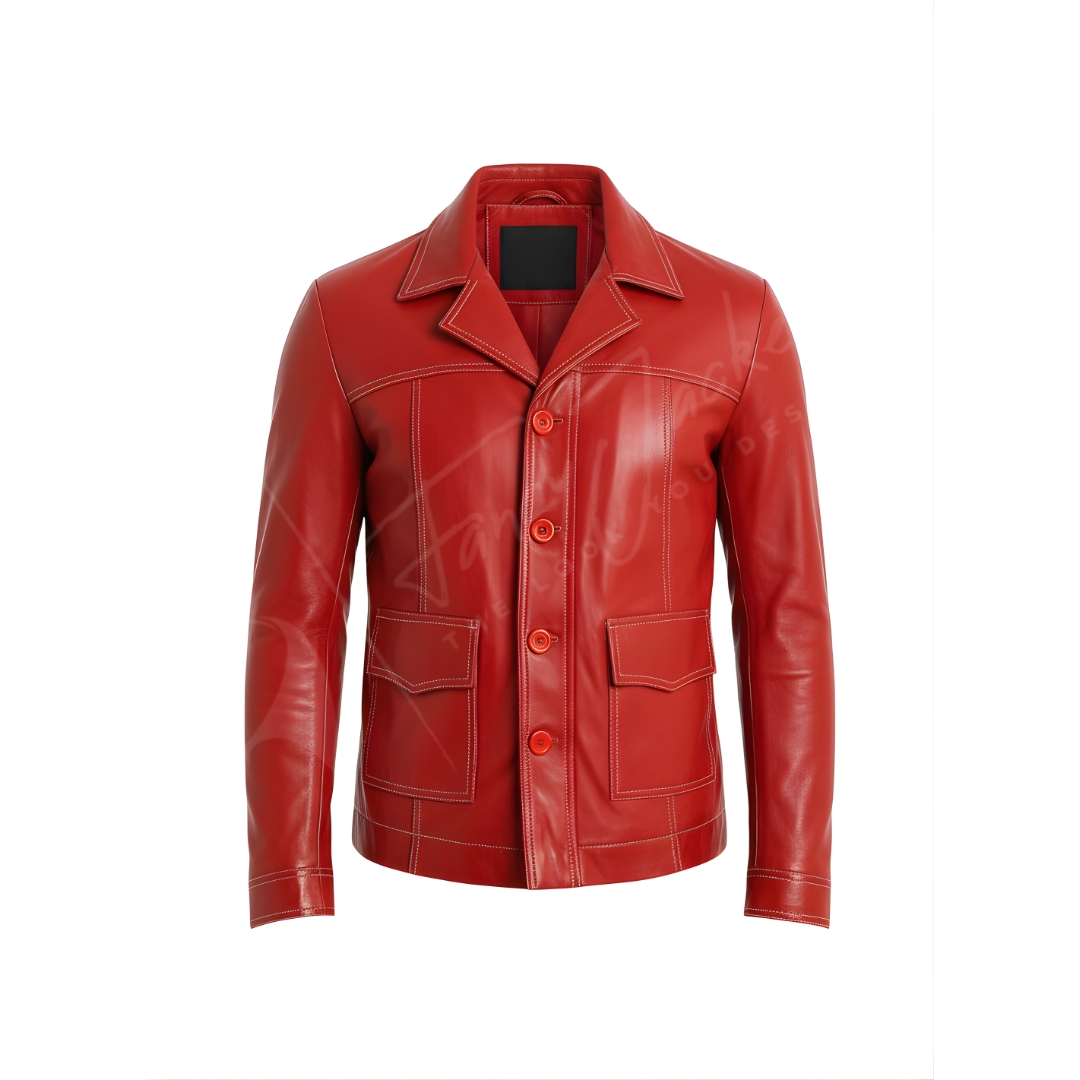 Men’s Fight Club red leather jacket"