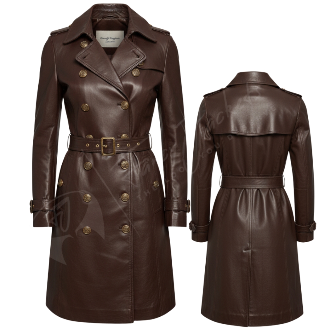 Womens leather Trench Coat