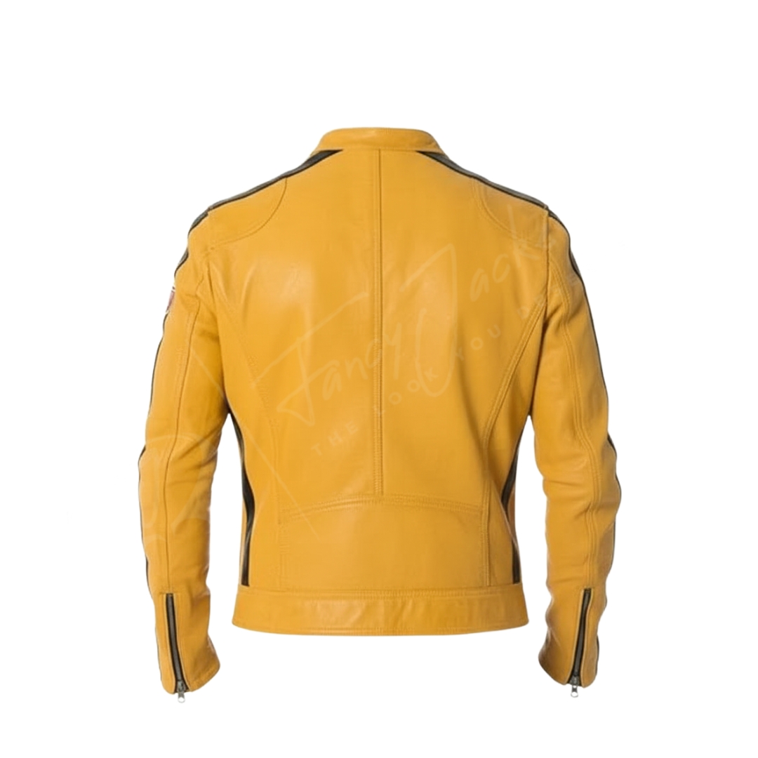 Cafe Racer Stripe Vintage Leather Jacket for Men - Image 3